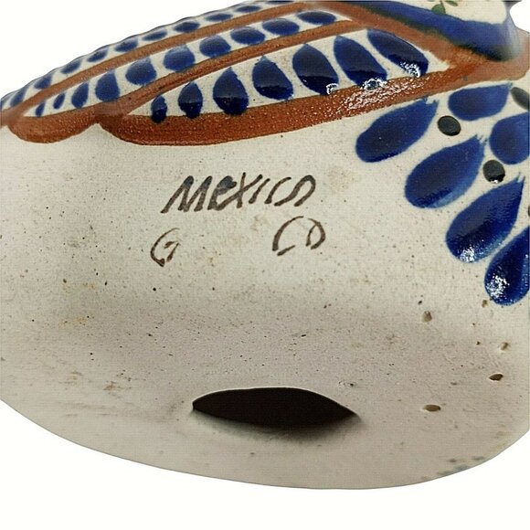 Clay Duck Figurine Mexico Art Pottery 5.5" Blue White - Picture 5 of 5